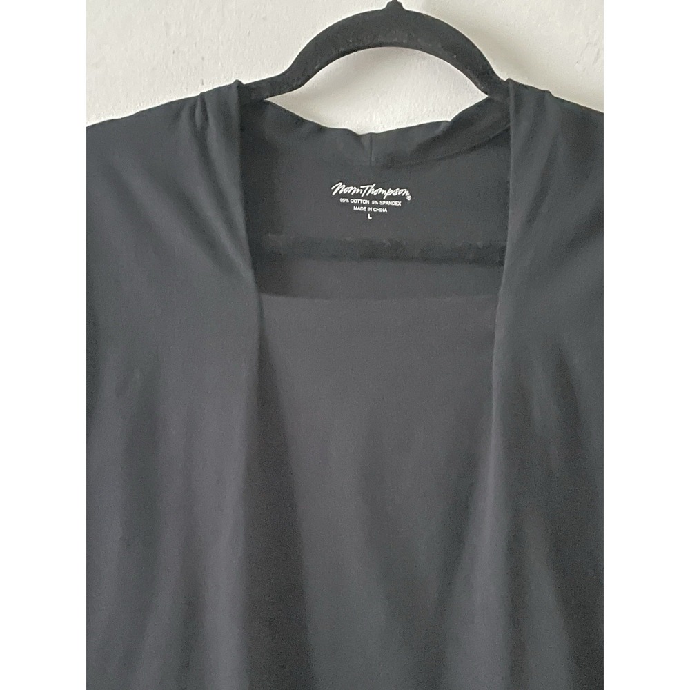 Norm Thompson Top Women L Black Square Neck Cap Sleeve Cotton Stretch Minimalist - Picture 5 of 9